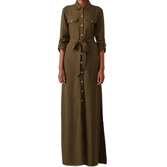 green maxi shirt dress